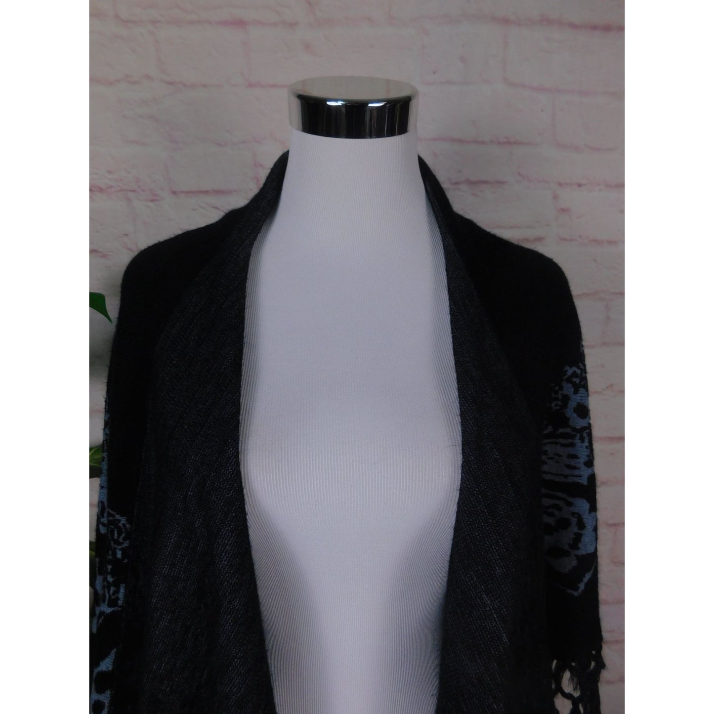 Black Fringe Knit Wrap Shawl OS Boho Gothic Witchy Elegant Layering