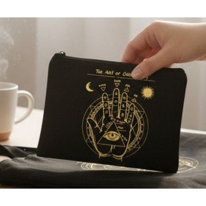 Black Canvas Zipper Pouch With The Art Of Chiromancy Design