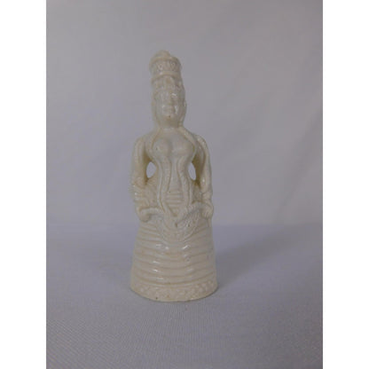 White Glazed Ceramic Woman Figurine Miniature Unmarked Pottery Decorative