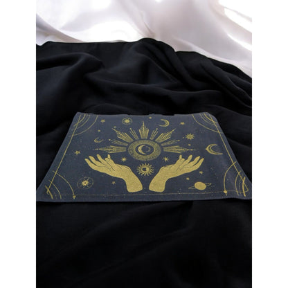Mystic Canvas Zipper Pouch With Gold Celestial Design 9"x 7"