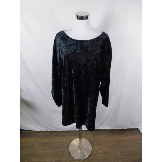The Lounge Collection Shirt Womens Large Black Crushed Velvet Boatneck Velour
