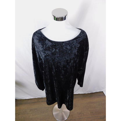 The Lounge Collection Shirt Womens Large Black Crushed Velvet Boatneck Velour