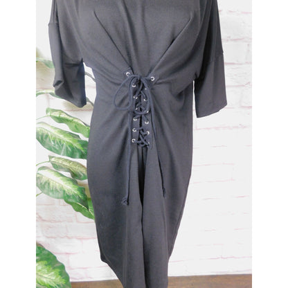 Potters Pot Lace-Up Midi Dress Sz Large Short Sleeve Black