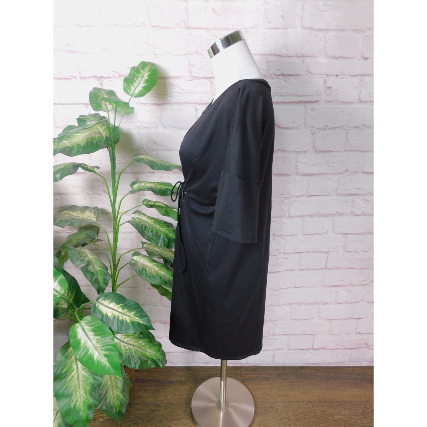 Potters Pot Lace-Up Midi Dress Sz Large Short Sleeve Black