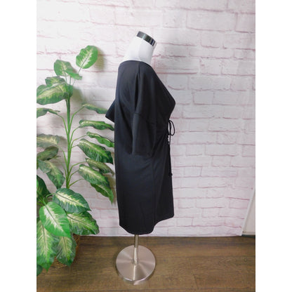 Potters Pot Lace-Up Midi Dress Sz Large Short Sleeve Black