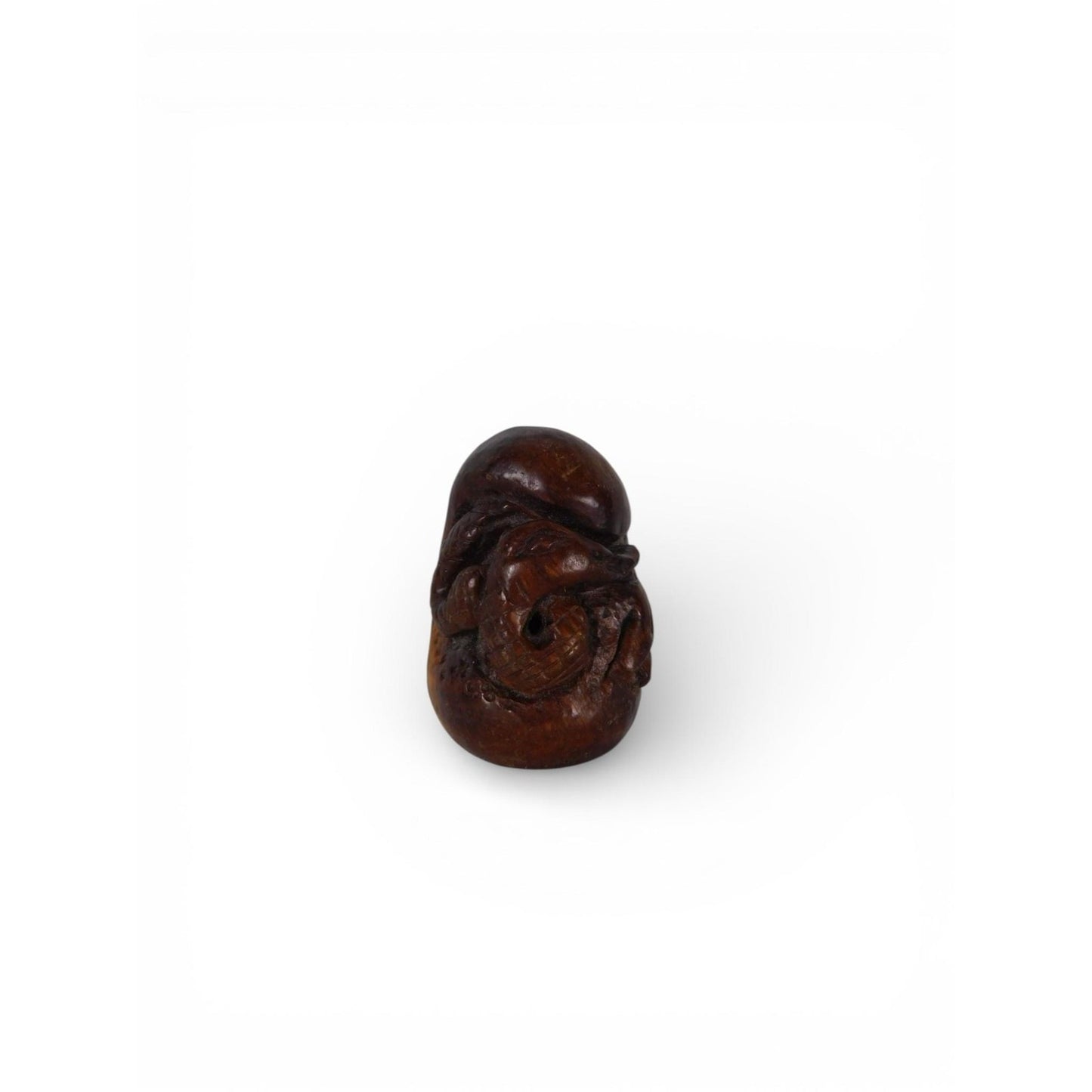 Vintage Hand-Carved Boxwood Dragon Netsuke – 1" Oriental Wood Carving