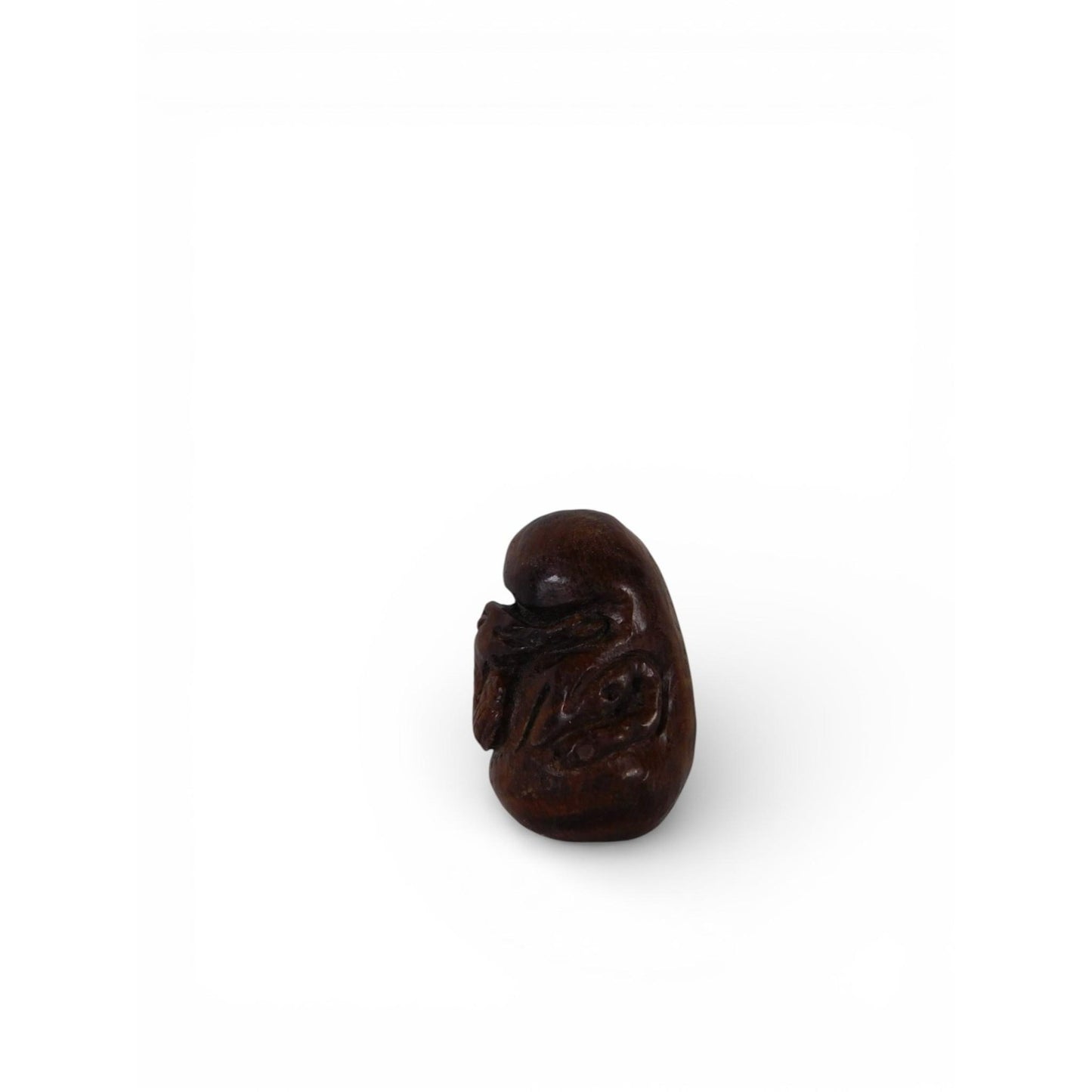 Vintage Hand-Carved Boxwood Dragon Netsuke – 1" Oriental Wood Carving