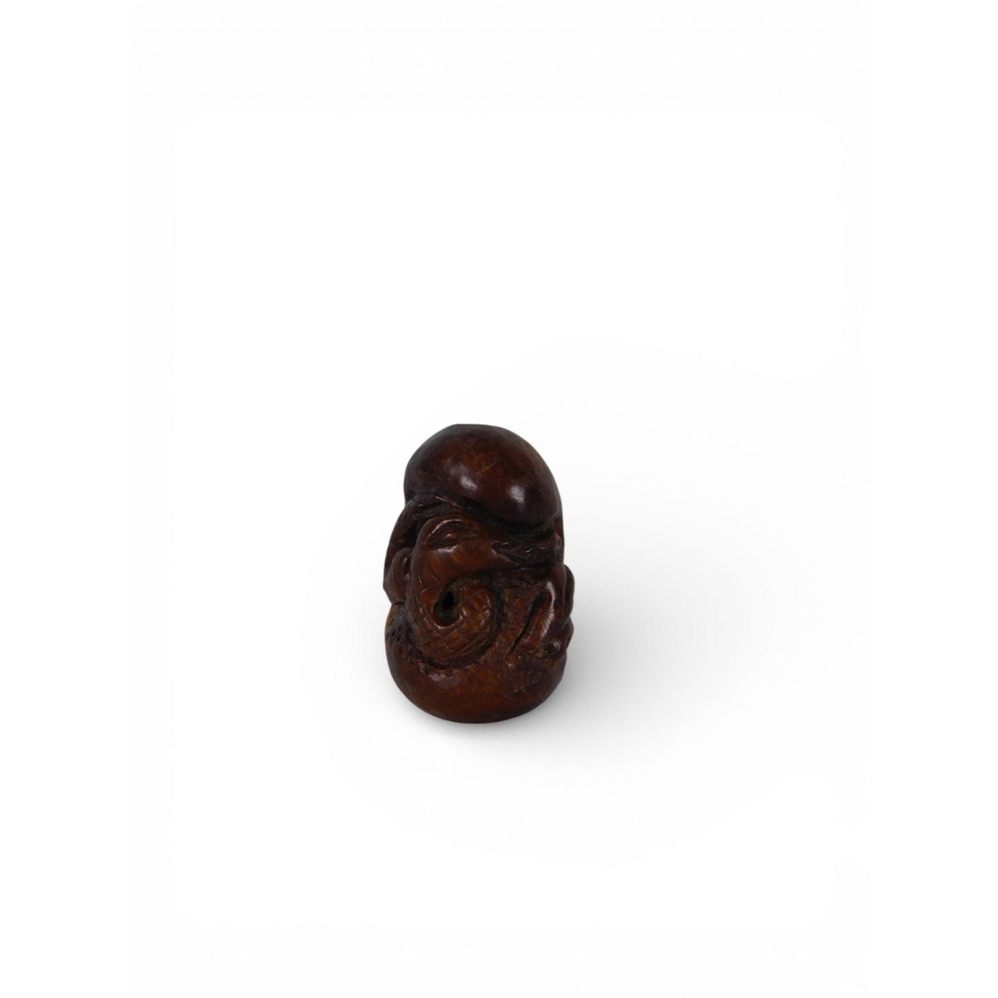 Vintage Hand-Carved Boxwood Dragon Netsuke – 1" Oriental Wood Carving