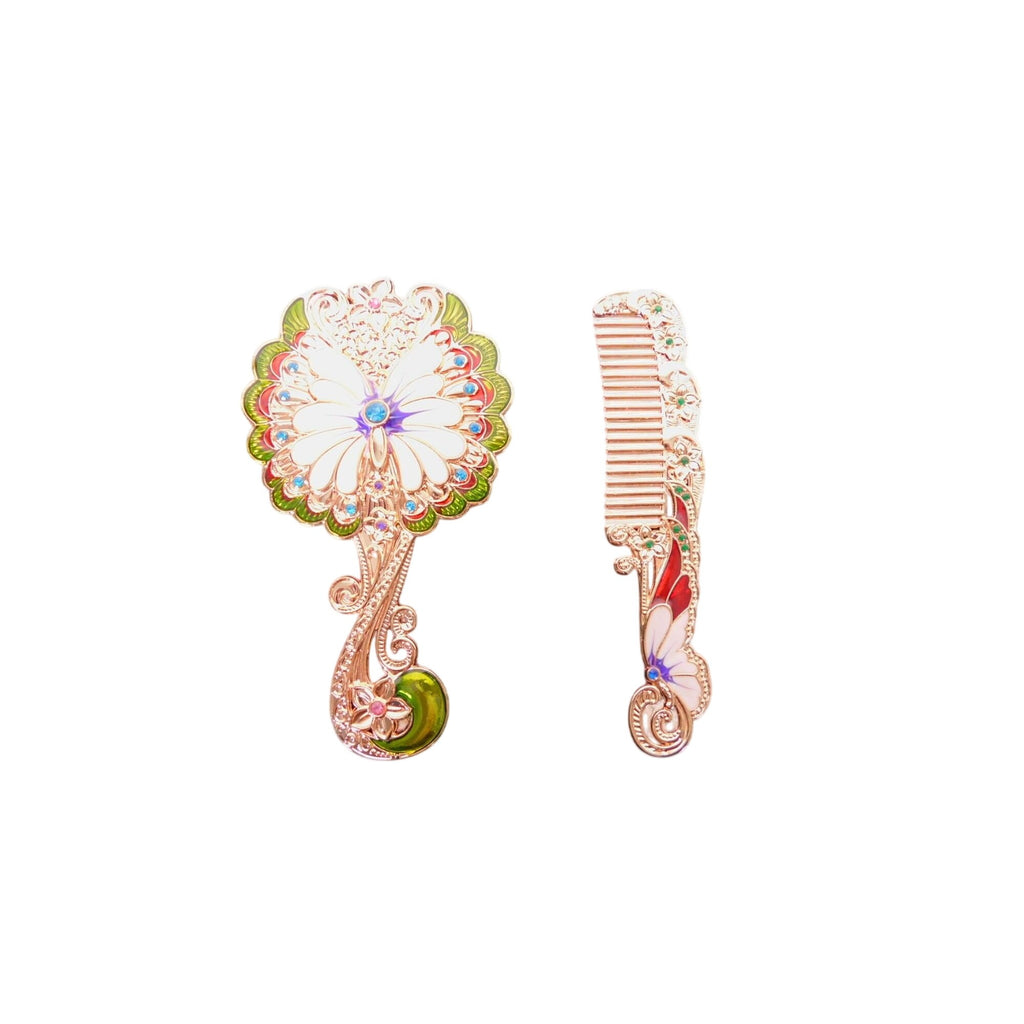 Butterfly-Inspired Mirror & Comb Set With Floral Details Lightweight Design Decorative & Functional For Travel Or Vanity