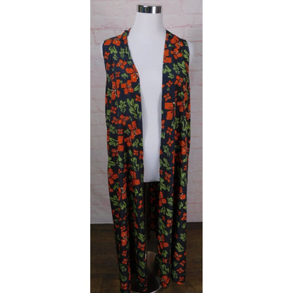 LuLaRoe Navy Floral Duster Vest L - Long Open Front - Excellent
