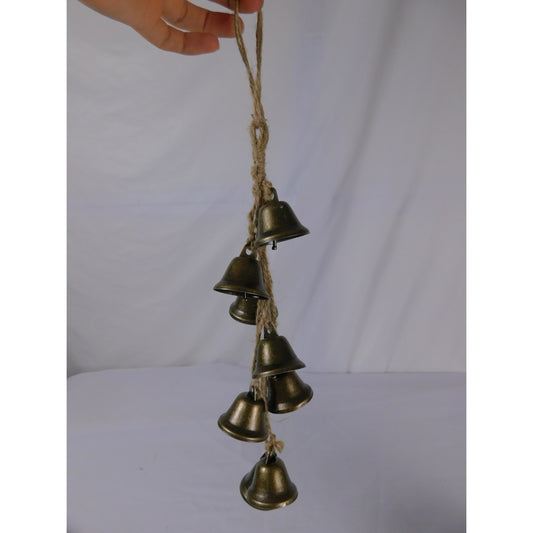 Decorative Hanging Witch Bells For Protection  7 Brass Bells On Jute Twine
