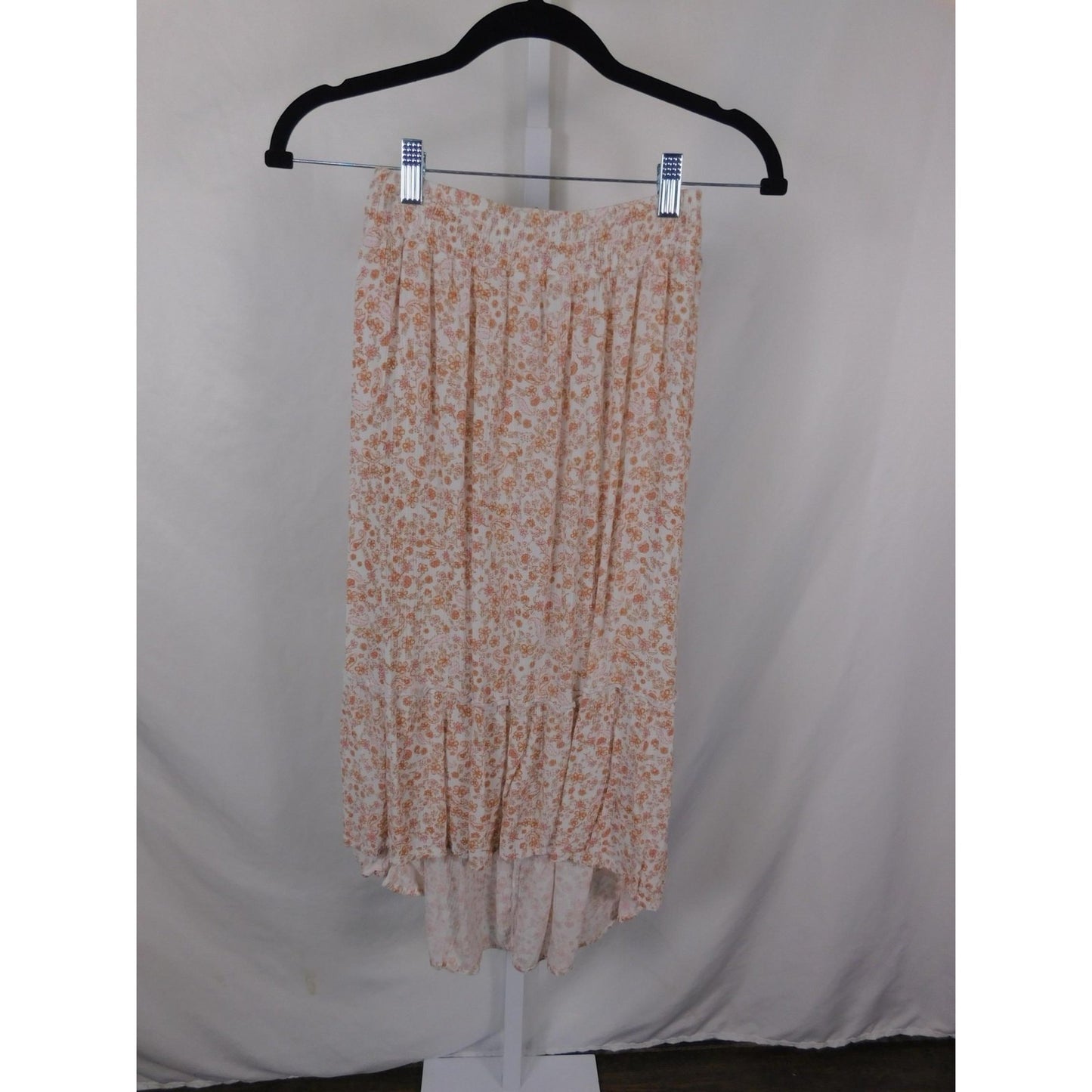 Unified Title "Pink Rose Small Peach Floral Tiered High Low Midi Boho