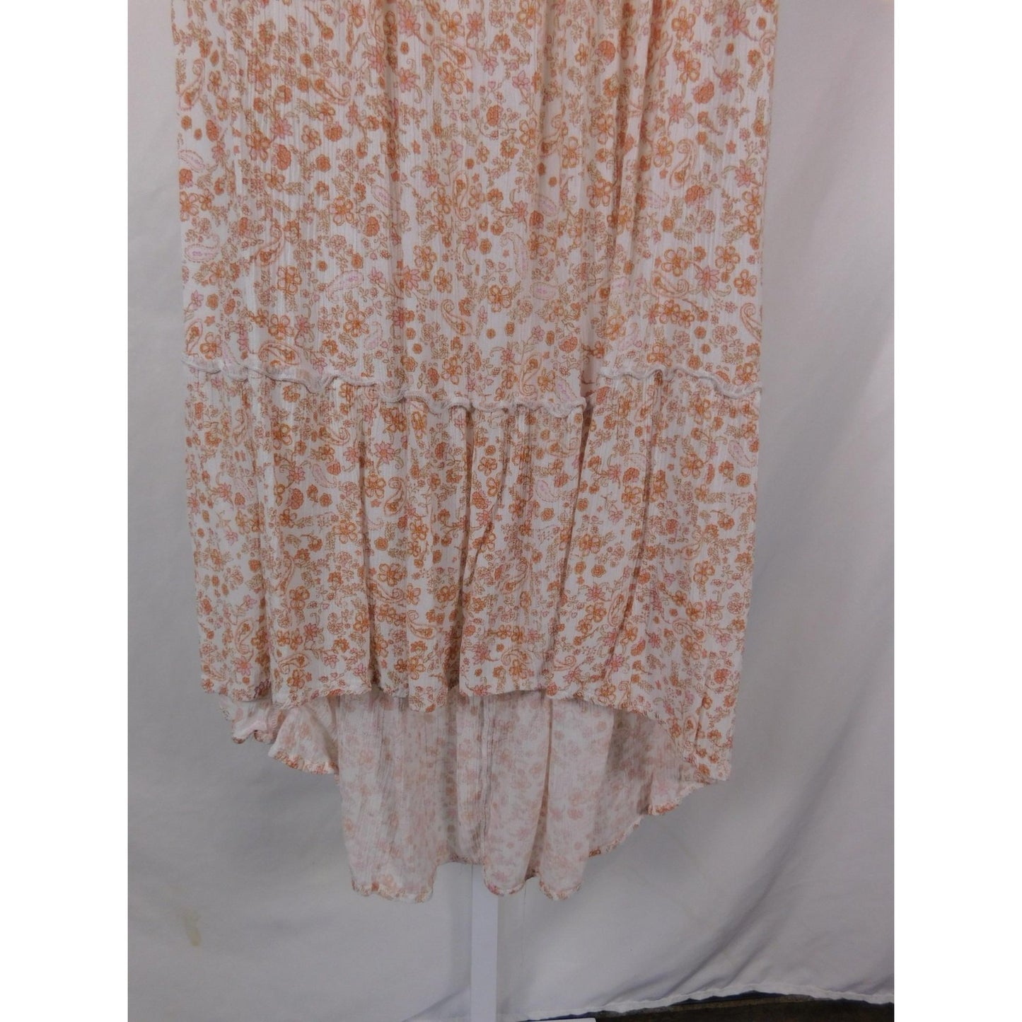 Unified Title "Pink Rose Small Peach Floral Tiered High Low Midi Boho