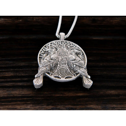 Tree Of Life Pendant Necklace With Twin Ravens Design 1.4" Pendant Diameter 23.5" Chain Length