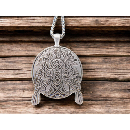 Tree Of Life Pendant Necklace With Twin Ravens Design 1.4" Pendant Diameter 23.5" Chain Length