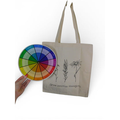 Tote Bag Womens Large Beige Canvas Floral Grow Positive Thoughts Reusable