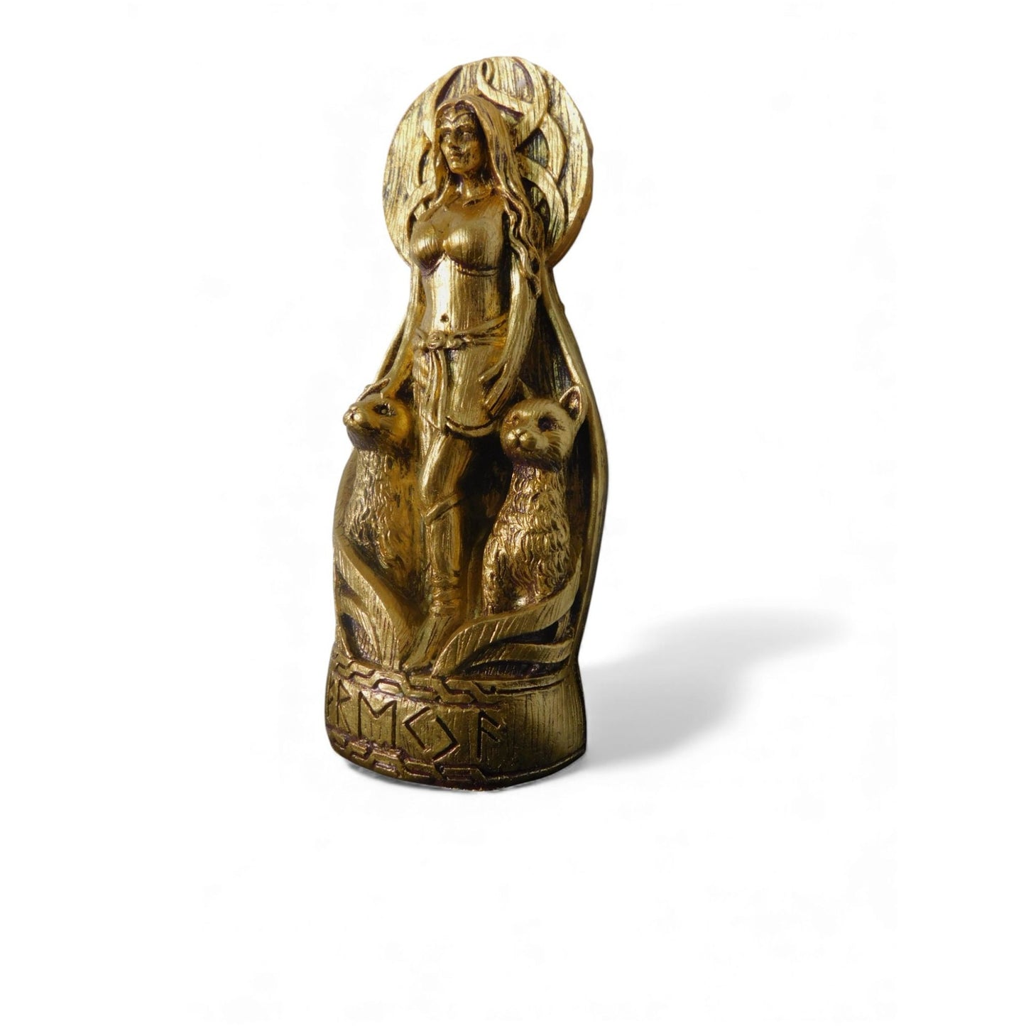 Freya with Cats Statue 8" - Viking Goddess & Rune Base - New