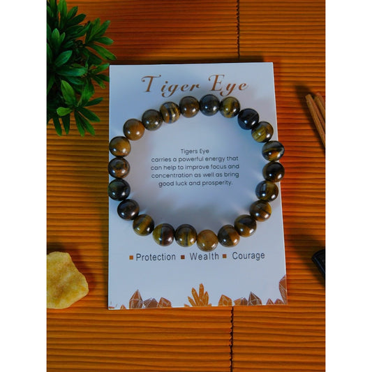 Tiger Eye Gemstone Bracelet Beaded Crystal Healing Jewelry Unisex Wealth Protect