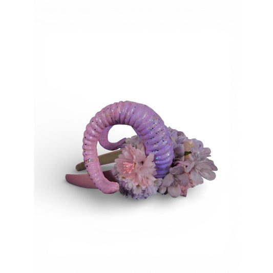 Handmade Pastel Purple Floral Curled Ram Horns Headpiece Cosplay Accessory