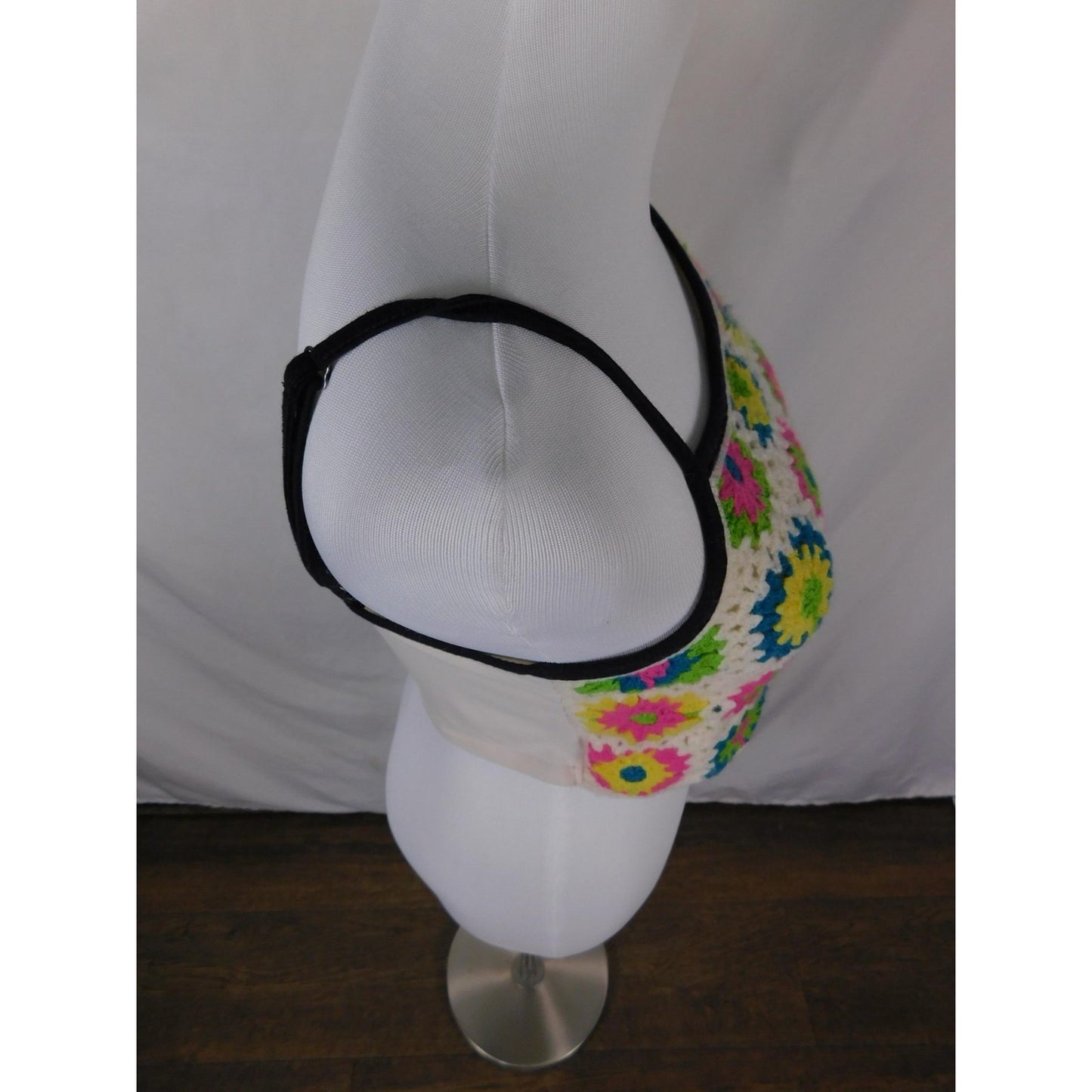 Crochet Granny Square Crop Top S - Neon White Boho - Excellent