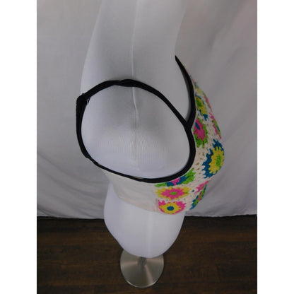 Crochet Granny Square Crop Top S - Neon White Boho - Excellent