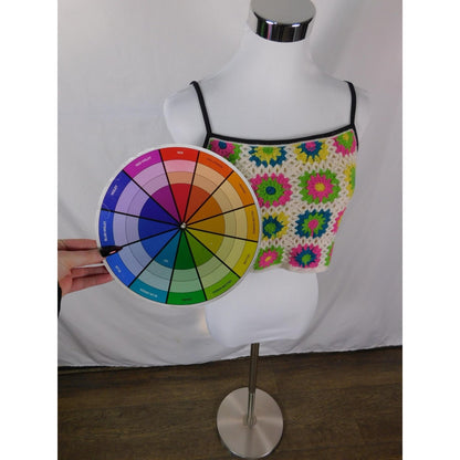 Crochet Granny Square Crop Top S - Neon White Boho - Excellent