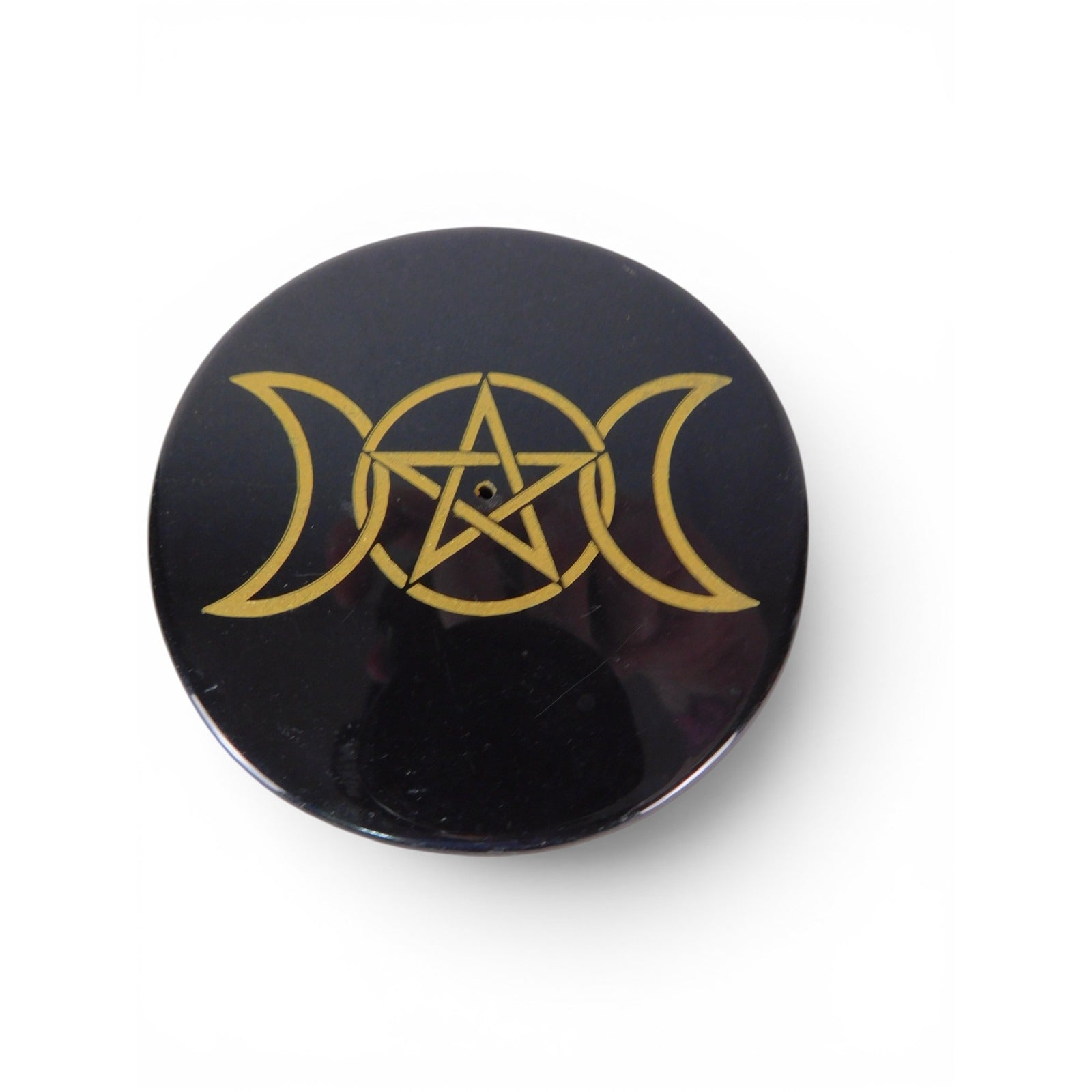 Black Stone Triple Moon Pentacle Ceramic Plate Incense Holder
