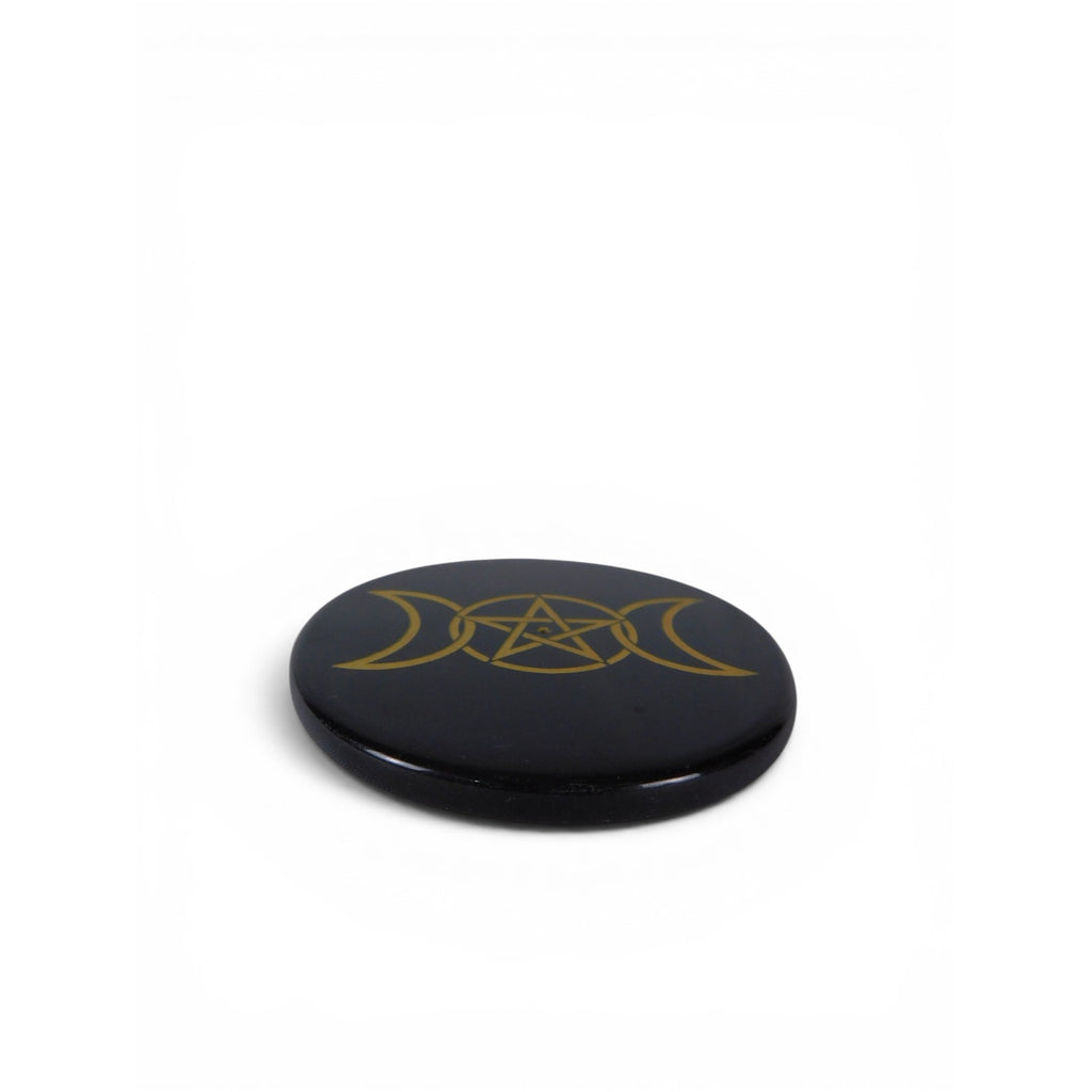Black Stone Triple Moon Pentacle Ceramic Plate Incense Holder