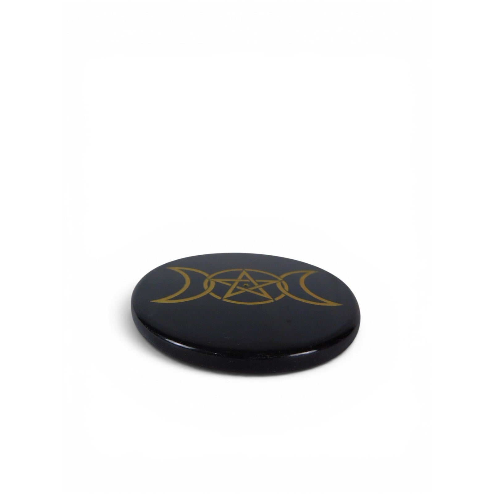 Black Stone Triple Moon Pentacle Ceramic Plate Incense Holder