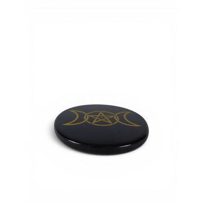 Black Stone Triple Moon Pentacle Ceramic Plate Incense Holder Altar Wicca Decor