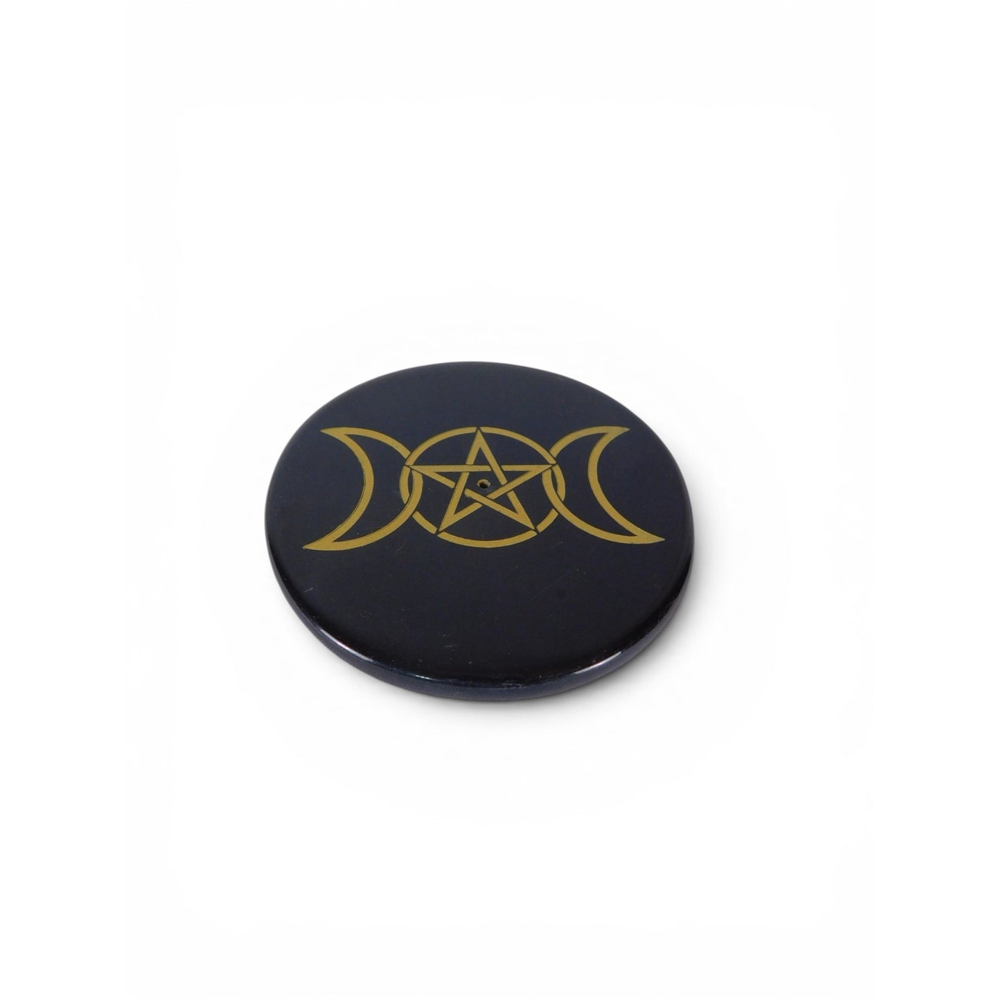 Black Stone Triple Moon Pentacle Ceramic Plate Incense Holder Altar Wicca Decor