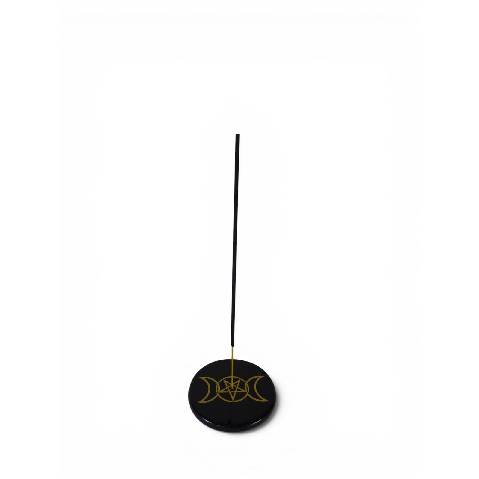 Black Stone Triple Moon Pentacle Ceramic Plate Incense Holder