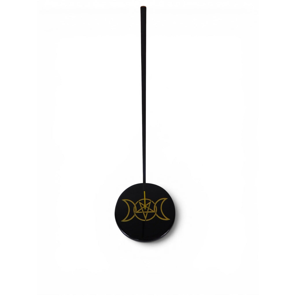 Black Stone Triple Moon Pentacle Ceramic Plate Incense Holder