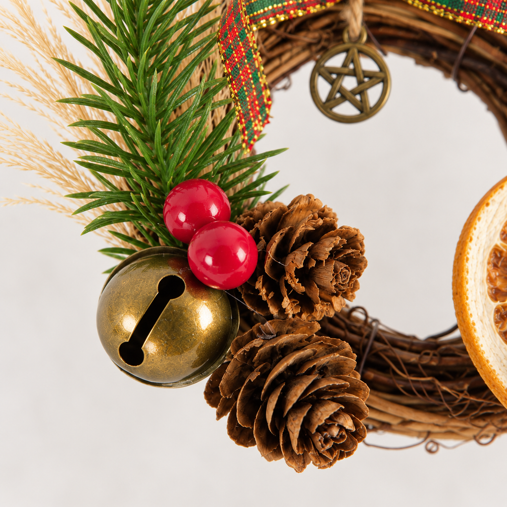 Handmade Yule Grapevine Wreath Ornament with Pentacle