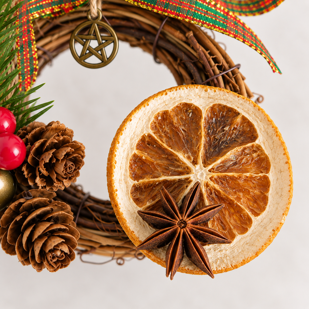 Handmade Yule Grapevine Wreath Ornament with Pentacle