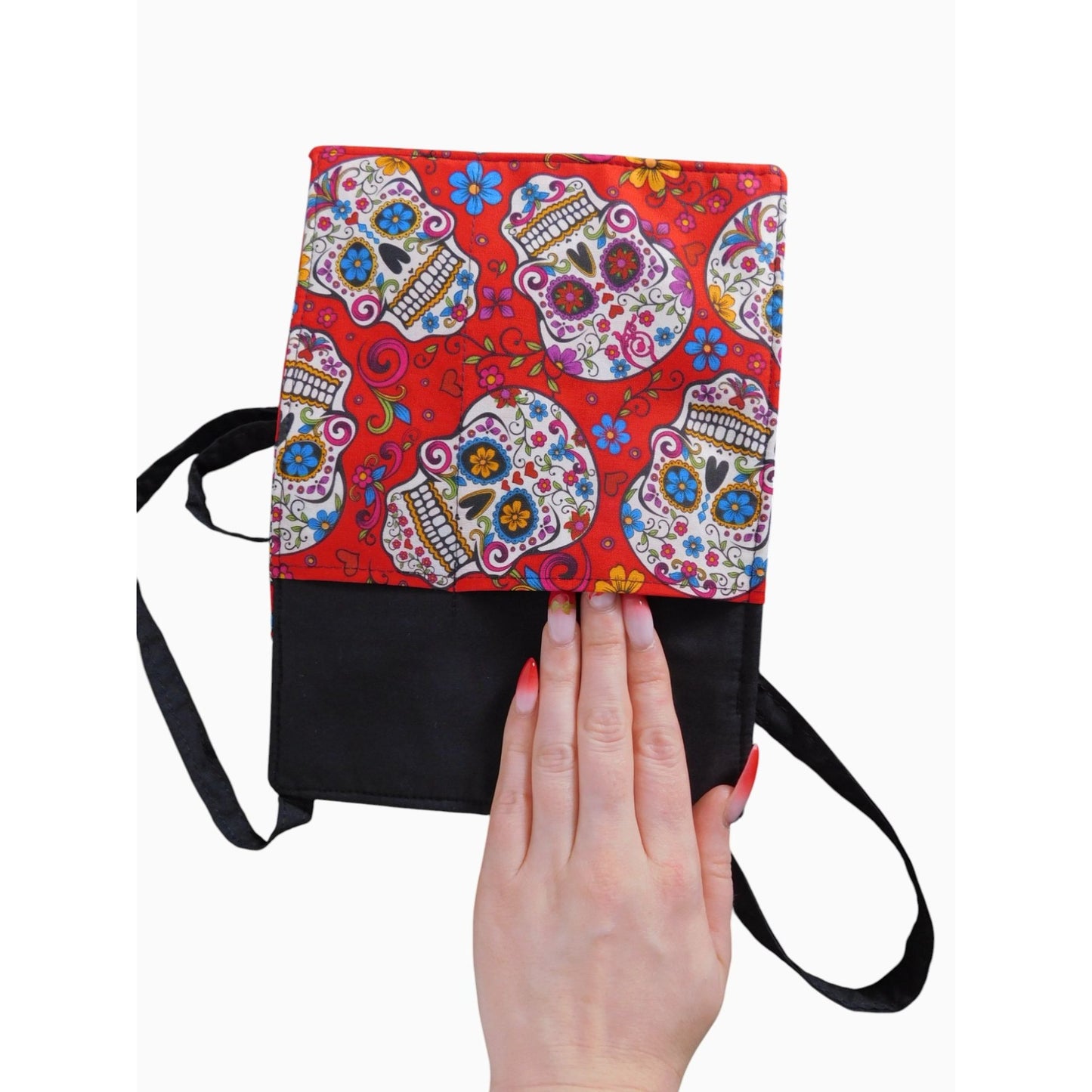 Handcrafted Crossbody Bag With Sugar Skull Pattern