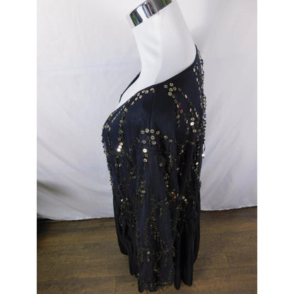 BloomChic Black Gold Sequin Mesh Dress 26 - V-Neck Plus - Excellent