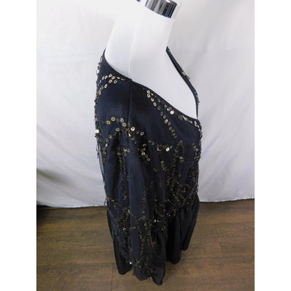 BloomChic Black Gold Sequin Mesh Dress 26 - V-Neck Plus - Excellent