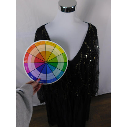 BloomChic Black Gold Sequin Mesh Dress 26 - V-Neck Plus - Excellent