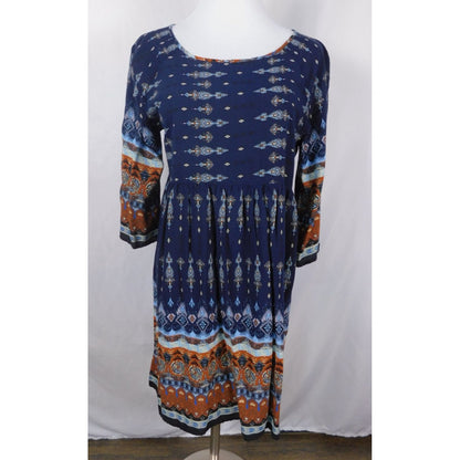 Bohemian Navy & Orange Print Dress Size M Boho Shift