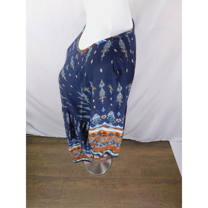 Bohemian Navy & Orange Print Dress Size M Boho Shift