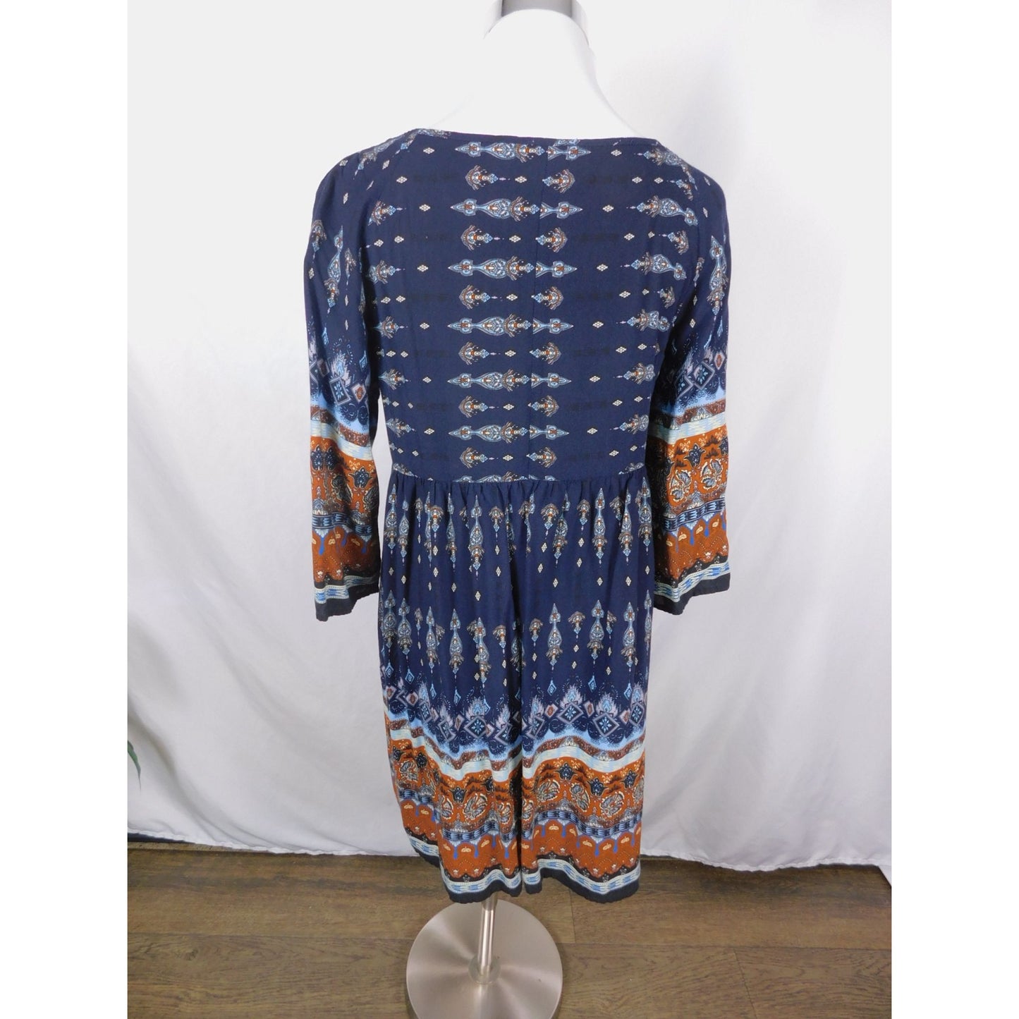 Bohemian Navy & Orange Print Dress Size M Boho Shift