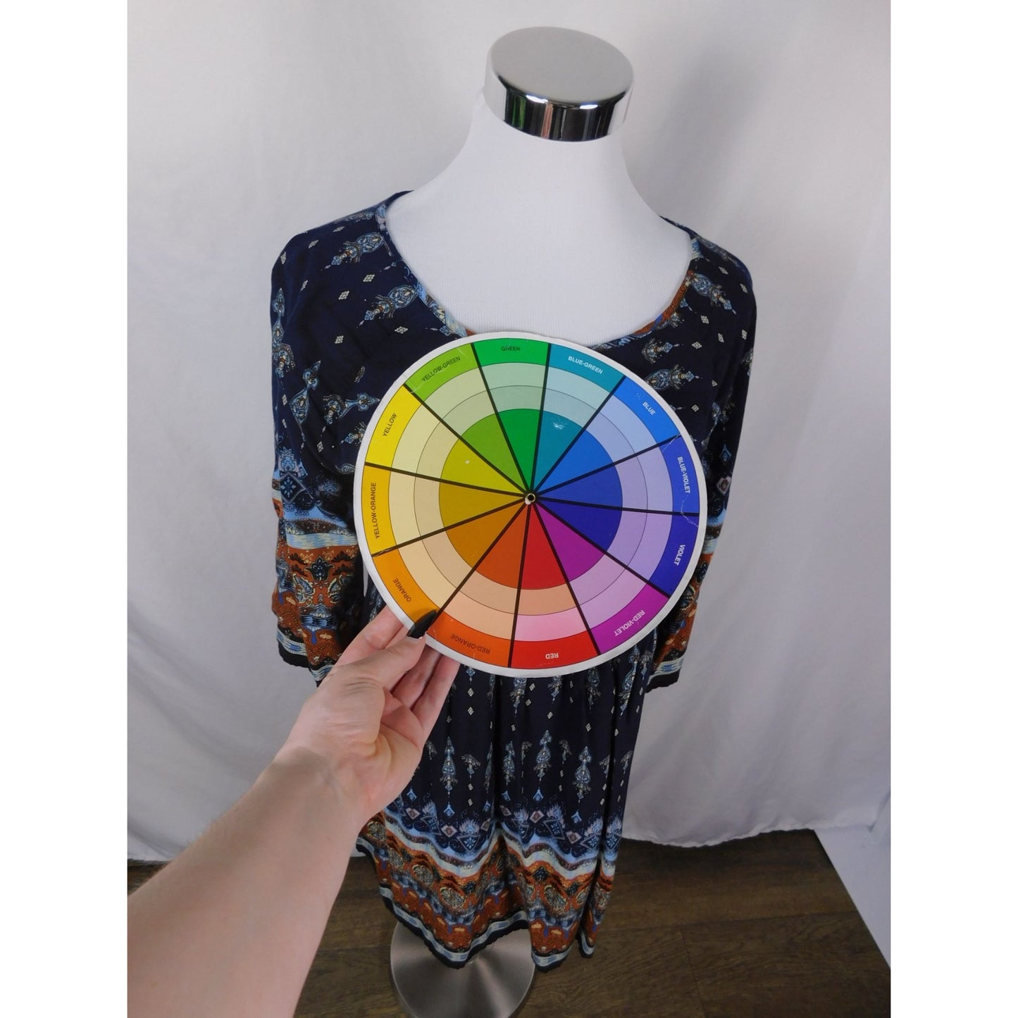 Bohemian Navy & Orange Print Dress Size M Boho Shift