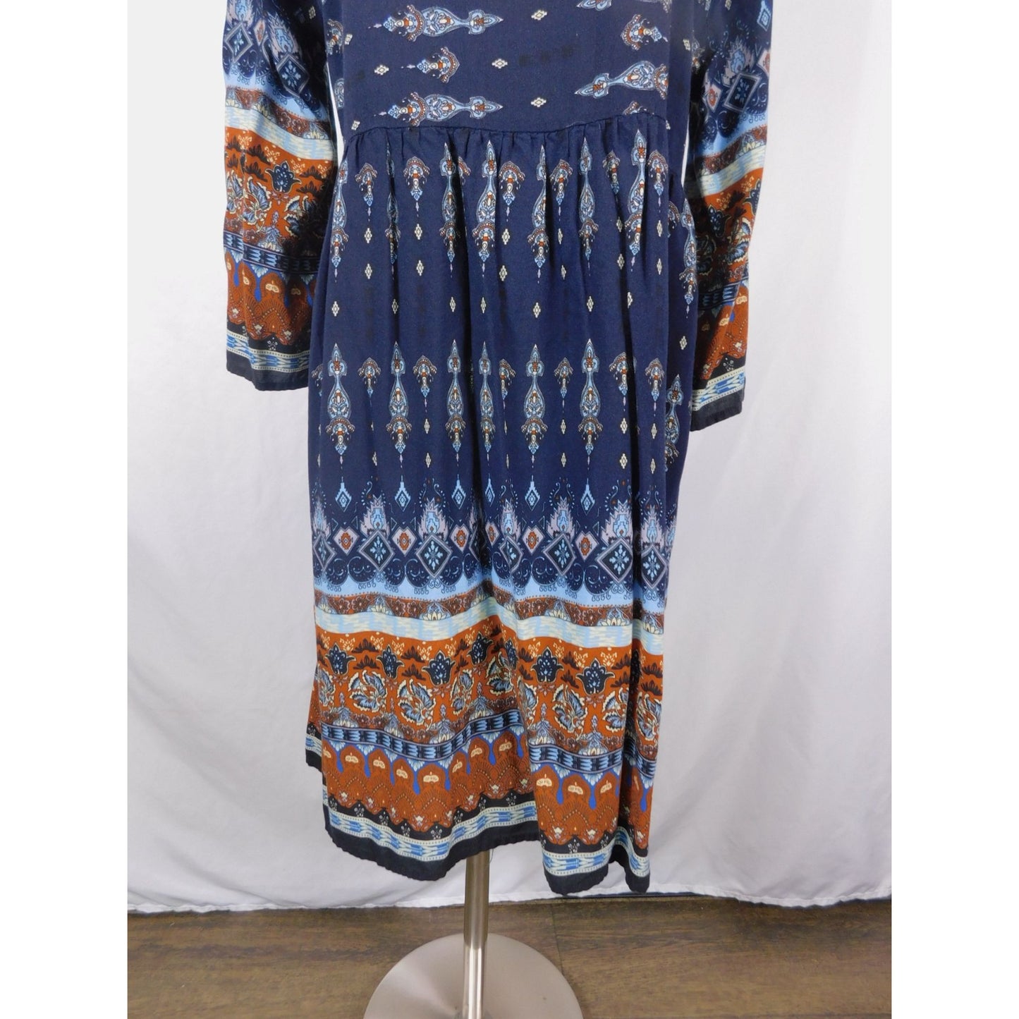 Bohemian Navy & Orange Print Dress Size M Boho Shift