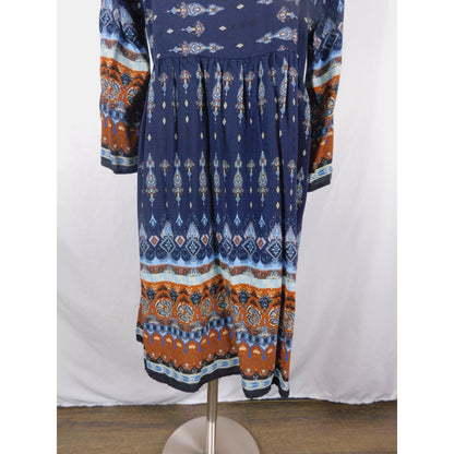 Bohemian Navy & Orange Print Dress Size M Boho Shift