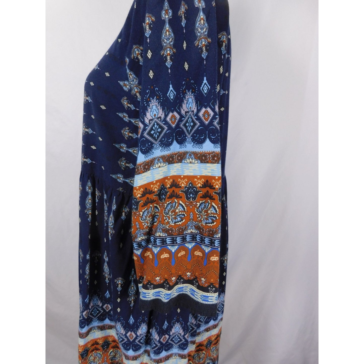 Bohemian Navy & Orange Print Dress Size M Boho Shift
