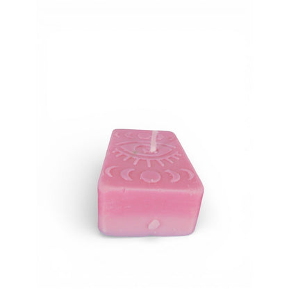 Handmade Pink Rectangle Eye Moon Phase Candle Small Mystical Wax Decor Witch