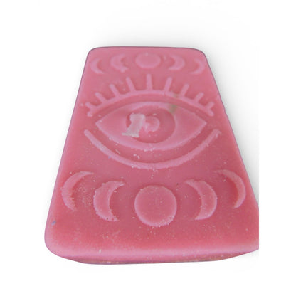 Handmade Pink Rectangle Eye Moon Phase Candle Small Mystical Wax Decor Witch