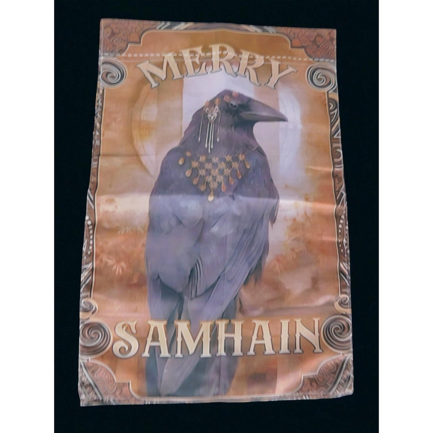 Merry Samhain Flag Garden Banner Crow Raven Pagan Witchy Decor Halloween Fall