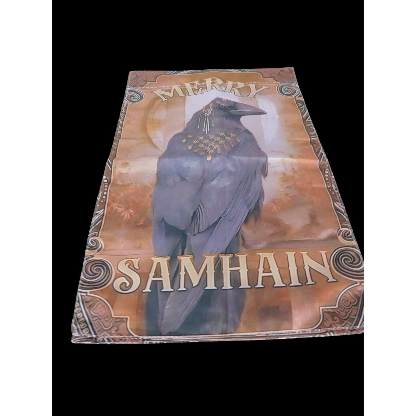 Merry Samhain Flag Garden Banner Crow Raven Pagan Witchy Decor Halloween Fall